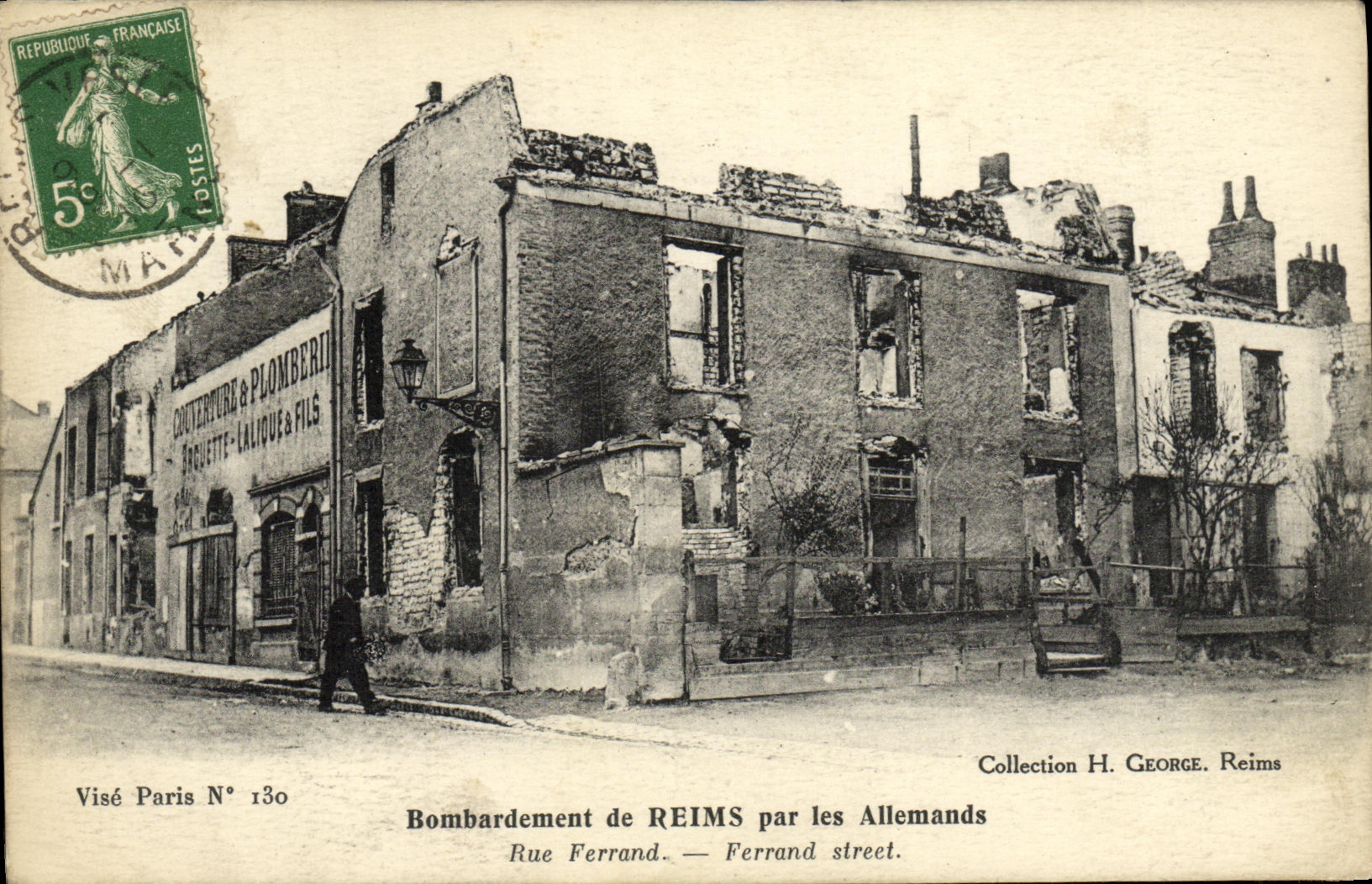 VINTAGE POSTCARD Militaria Bombardment of Rheims By German Street Ferrand