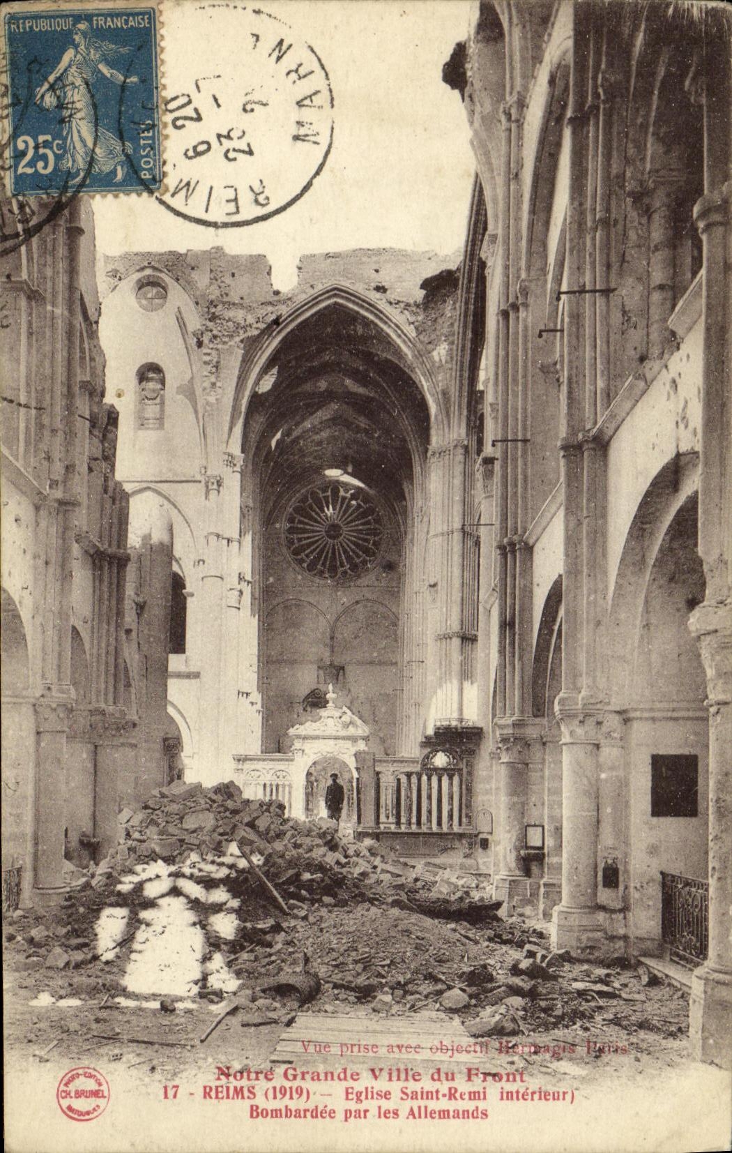 VINTAGE POSTCARD Militaria Rheims Church Saint Remi