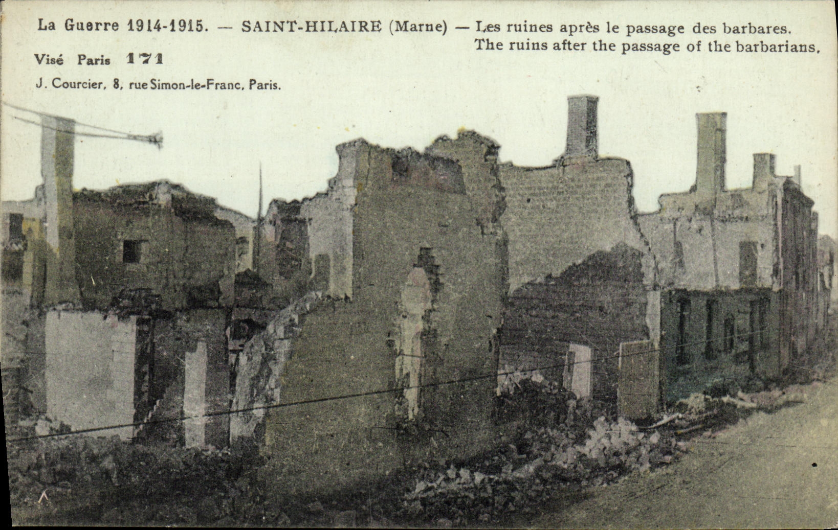 VINTAGE POSTCARD Holy Militaria Hilaire ruins after the passage of German