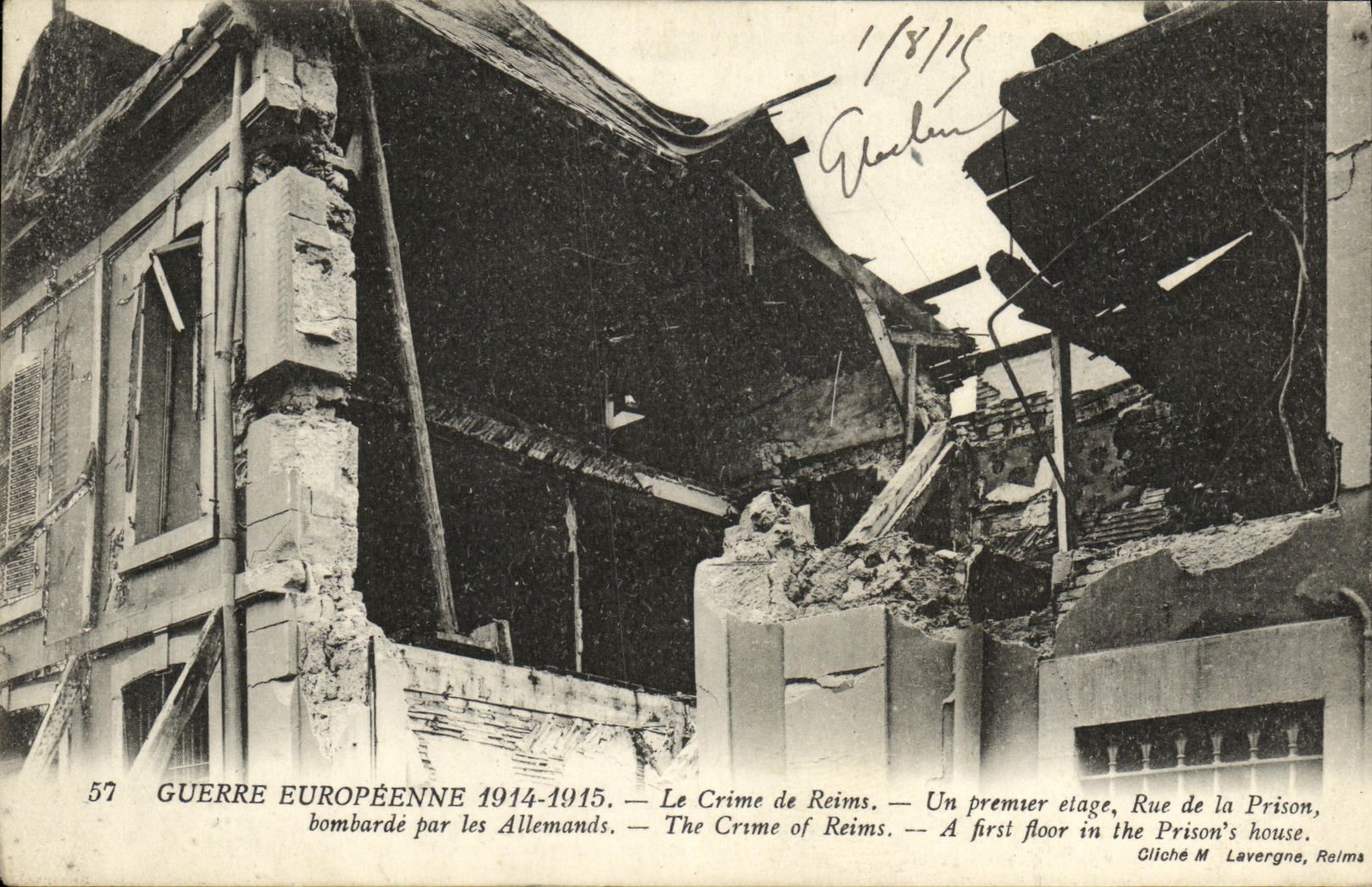 VINTAGE POSTCARD Militaria European War the crime of Rheims Street of the prison