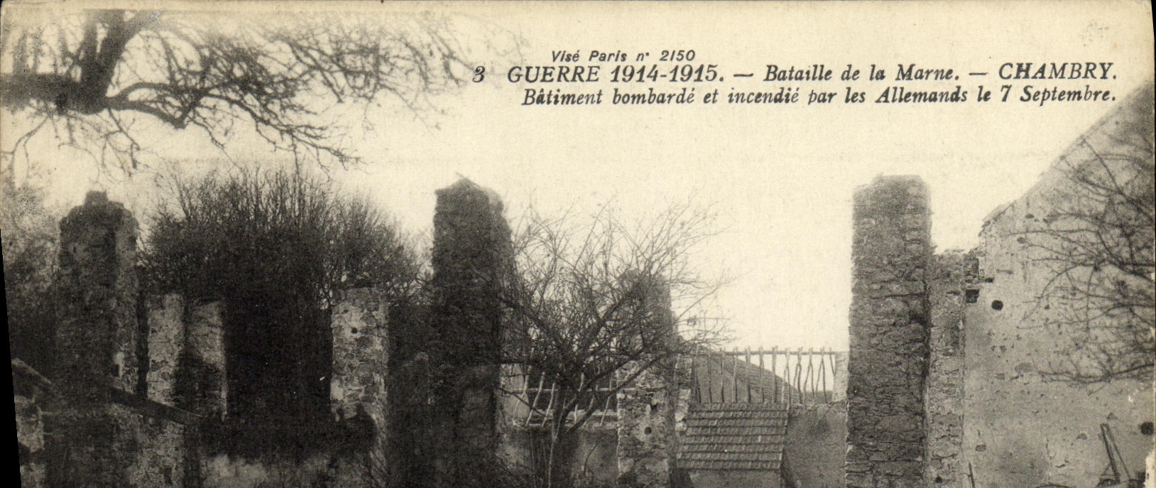 La POSTAL Militaria Bataille de la VENDIMIA del Marne Batiment chambry bombardea y fija el fuego por al aleman
