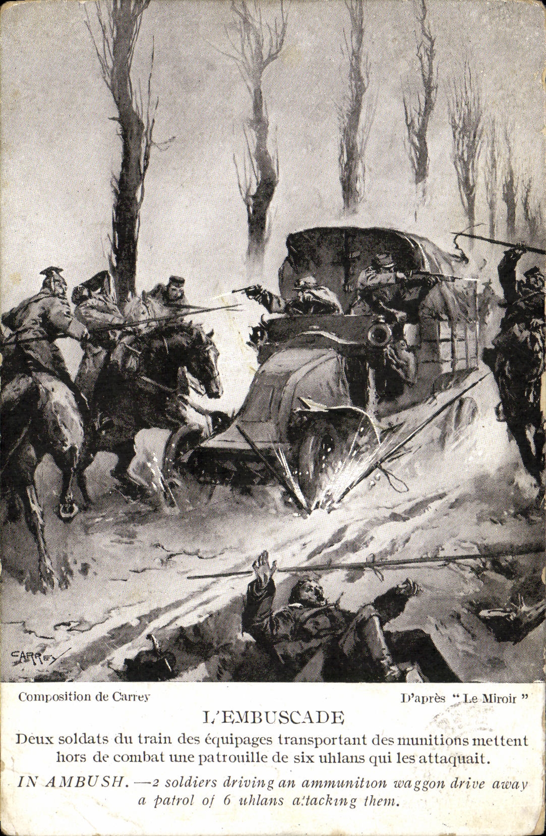 VINTAGE POSTCARD Militaria Ambush Two Soldiers of the train of the crews