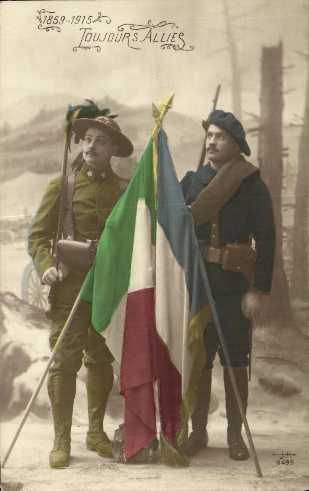 VINTAGE POSTCARD Militaria France Italy Toujours Combine