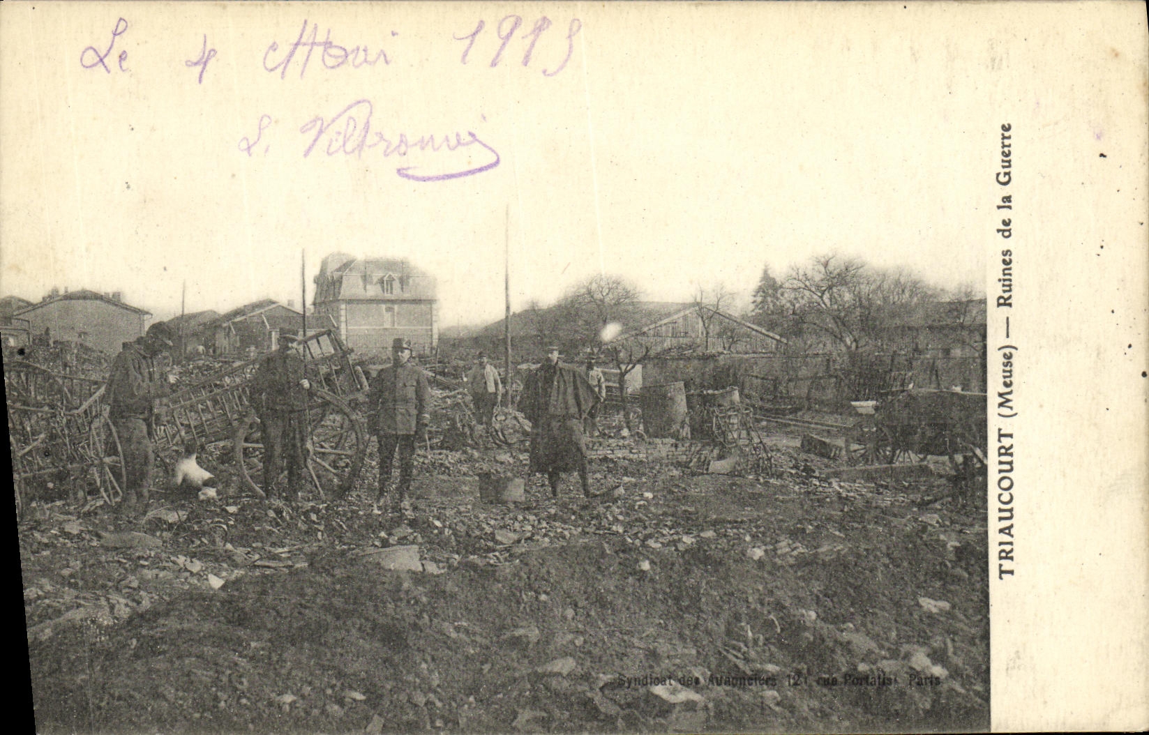 VINTAGE POSTCARD Militaria Triaucourt ruins of the War