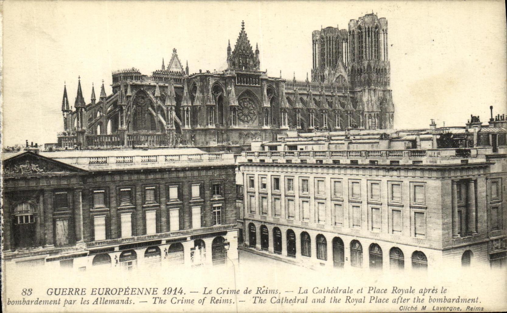 VINTAGE POSTCARD Militaria the Crime of Rheims the cathedral and places Royale