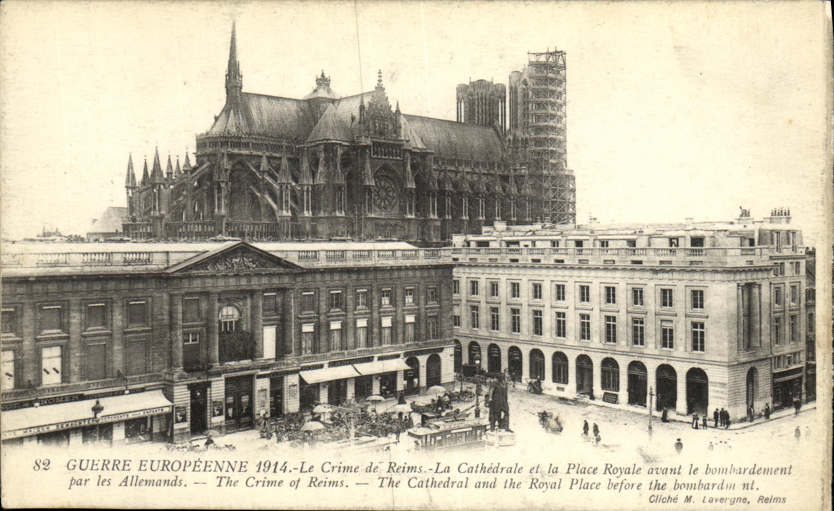 VINTAGE POSTCARD Militaria the Crime of Rheims the cathedral and the place of Rheims