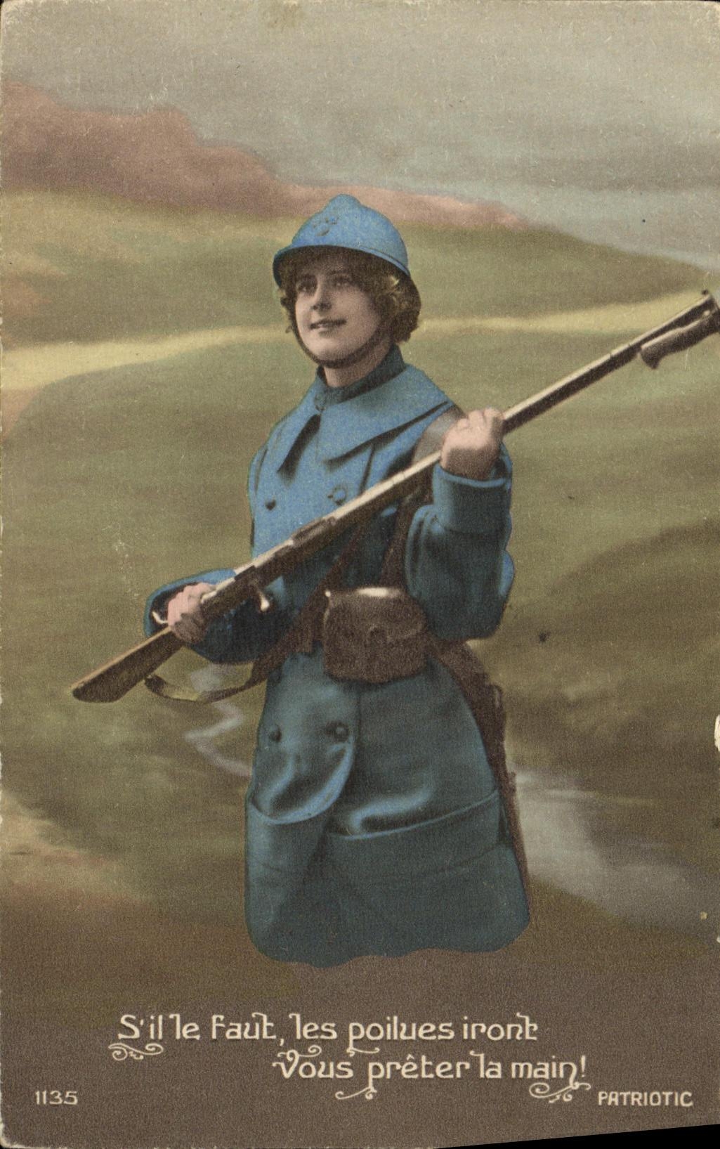 CPA Militaria S il le Faut les Pouilues iront Vous Preter la Main Femme