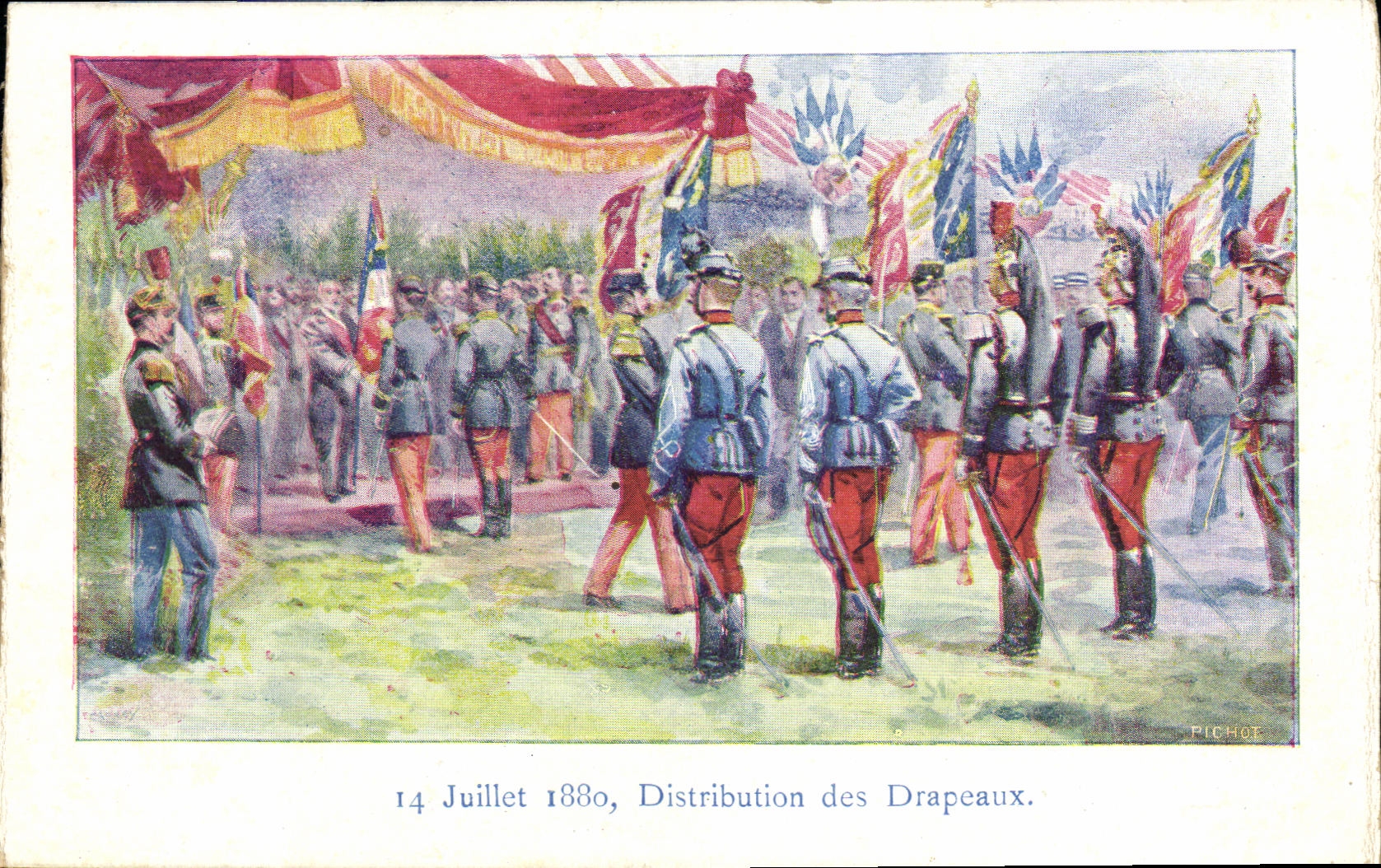 VINTAGE POSTCARD Militaria July 14th  1880 Distribution of the flags