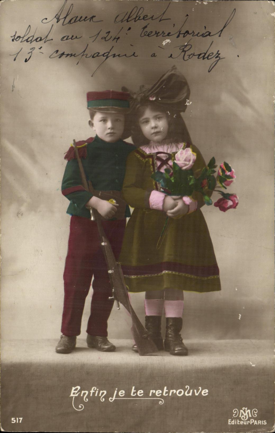 CPA Militaria Enfin je te retouve Alsace Enfants