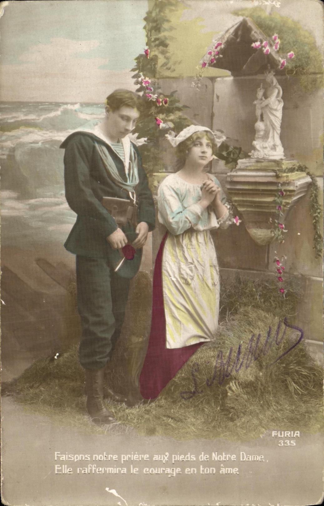 CPA Militaria Faisons notre priere aux pieds de Norte Dame Femme