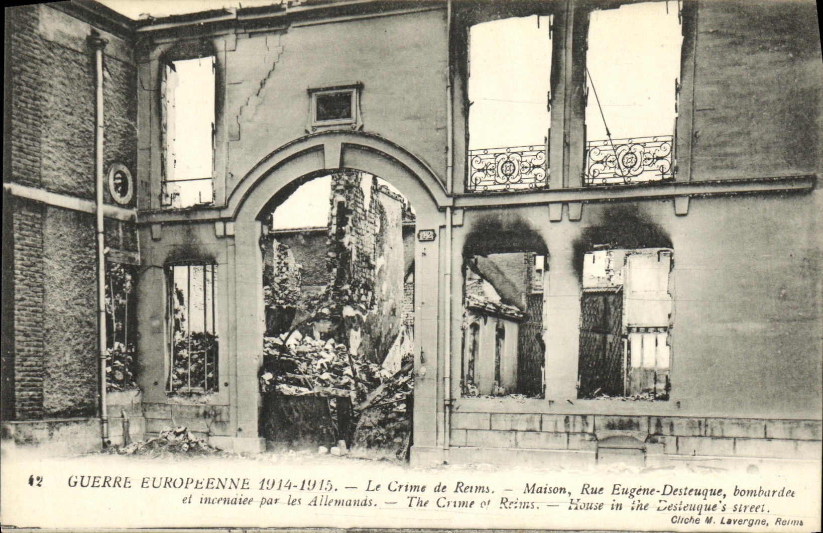 VINTAGE POSTCARD Militaria Gueree European the Crime of Rheims House Street Eugene Desteuque