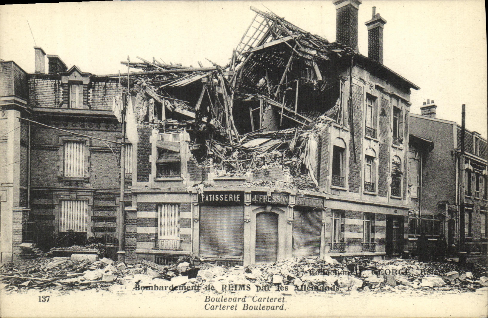 VINTAGE POSTCARD Militaria Bombardment of Rheims boulevard Carteret Fresson Pastry making