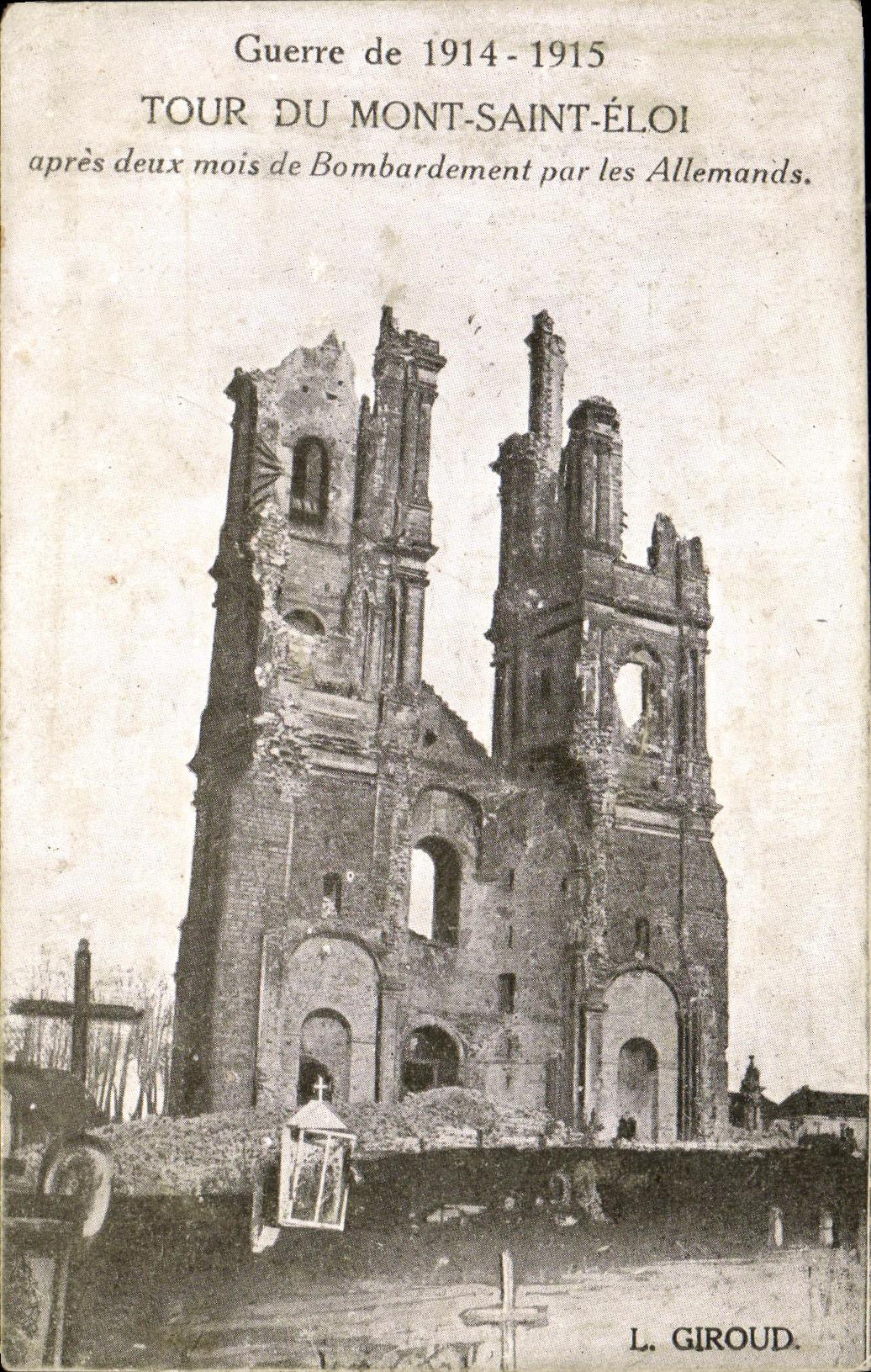 VINTAGE POSTCARD Militaria War 1914 1915 old Turn of Mont Saint Eloi after two months of Bombardment by the Germans