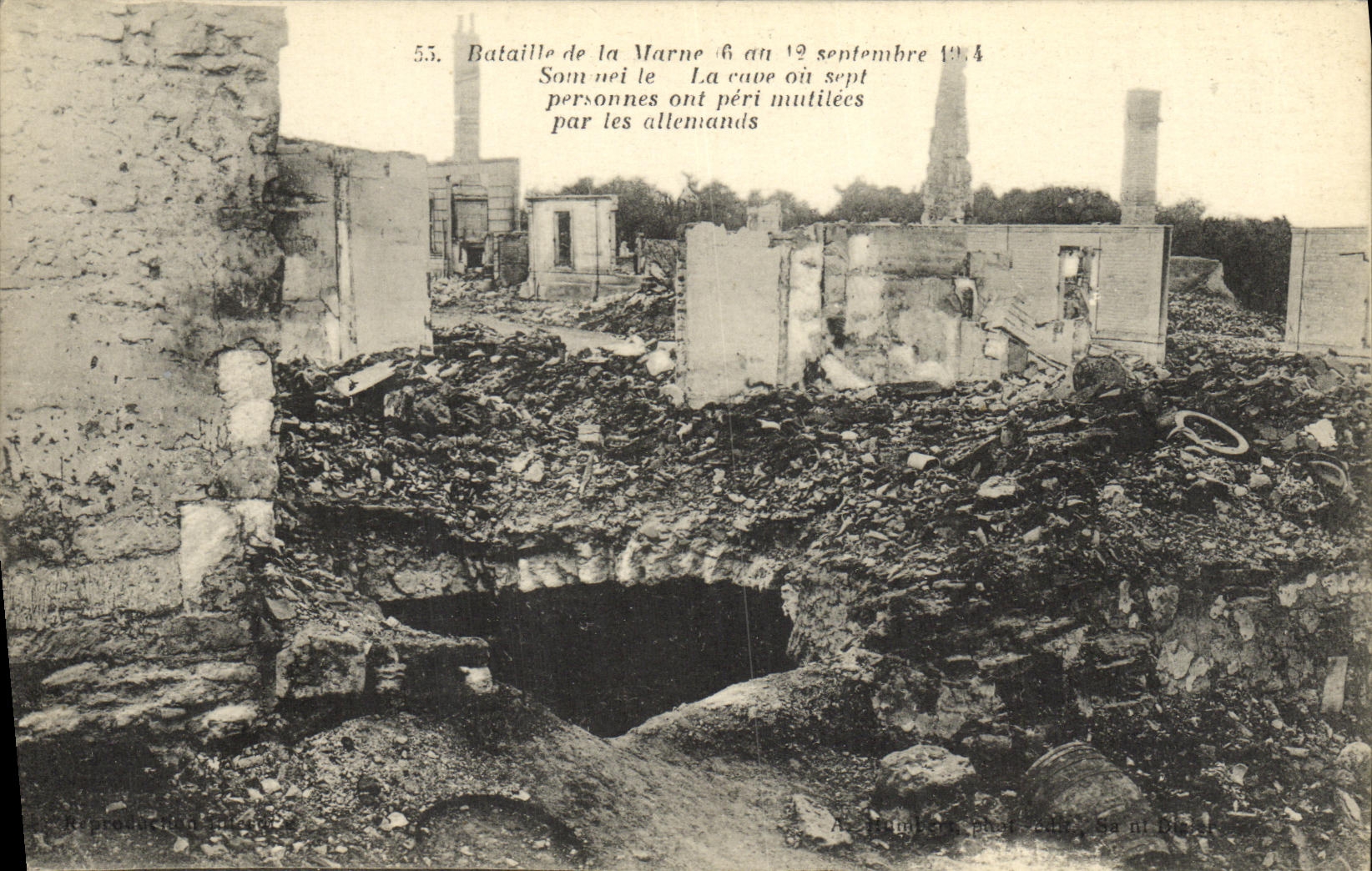 VINTAGE POSTCARD Militaria Battles of the Marne the cellar sommeille