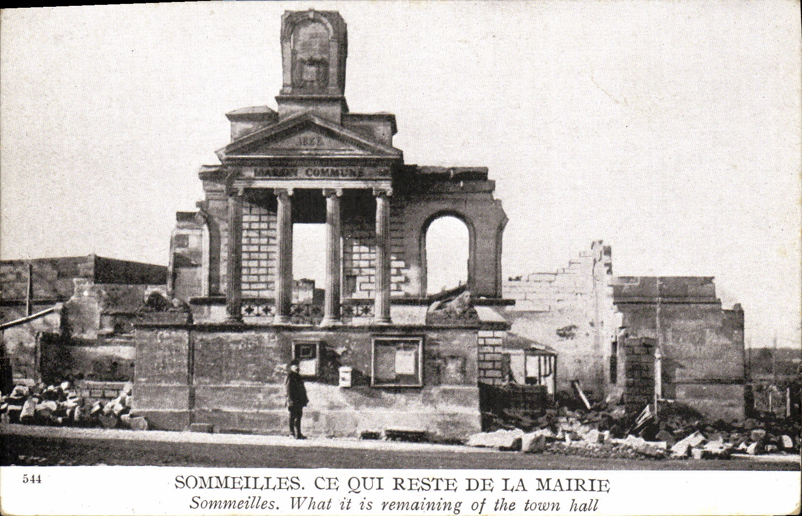 VINTAGE POSTCARD Militaria Sommeilles what remains town hall
