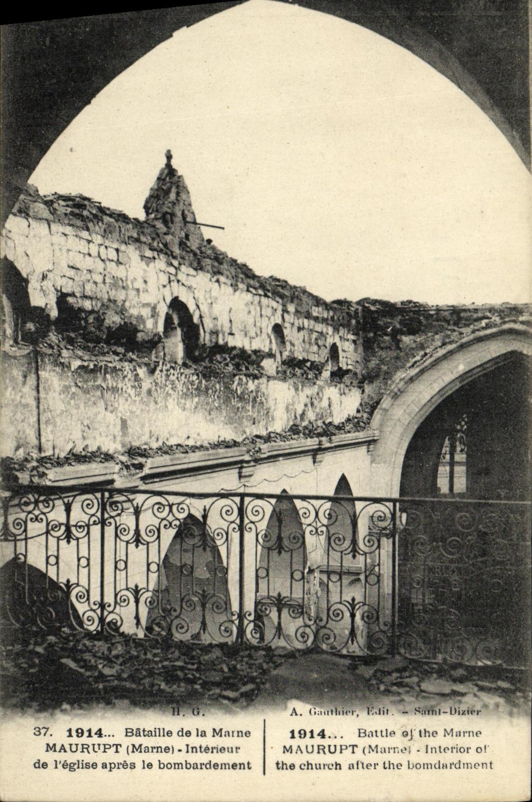 VINTAGE POSTCARD Militaria Battles of the Marne Marurupt Interieur of L church after the bombardment