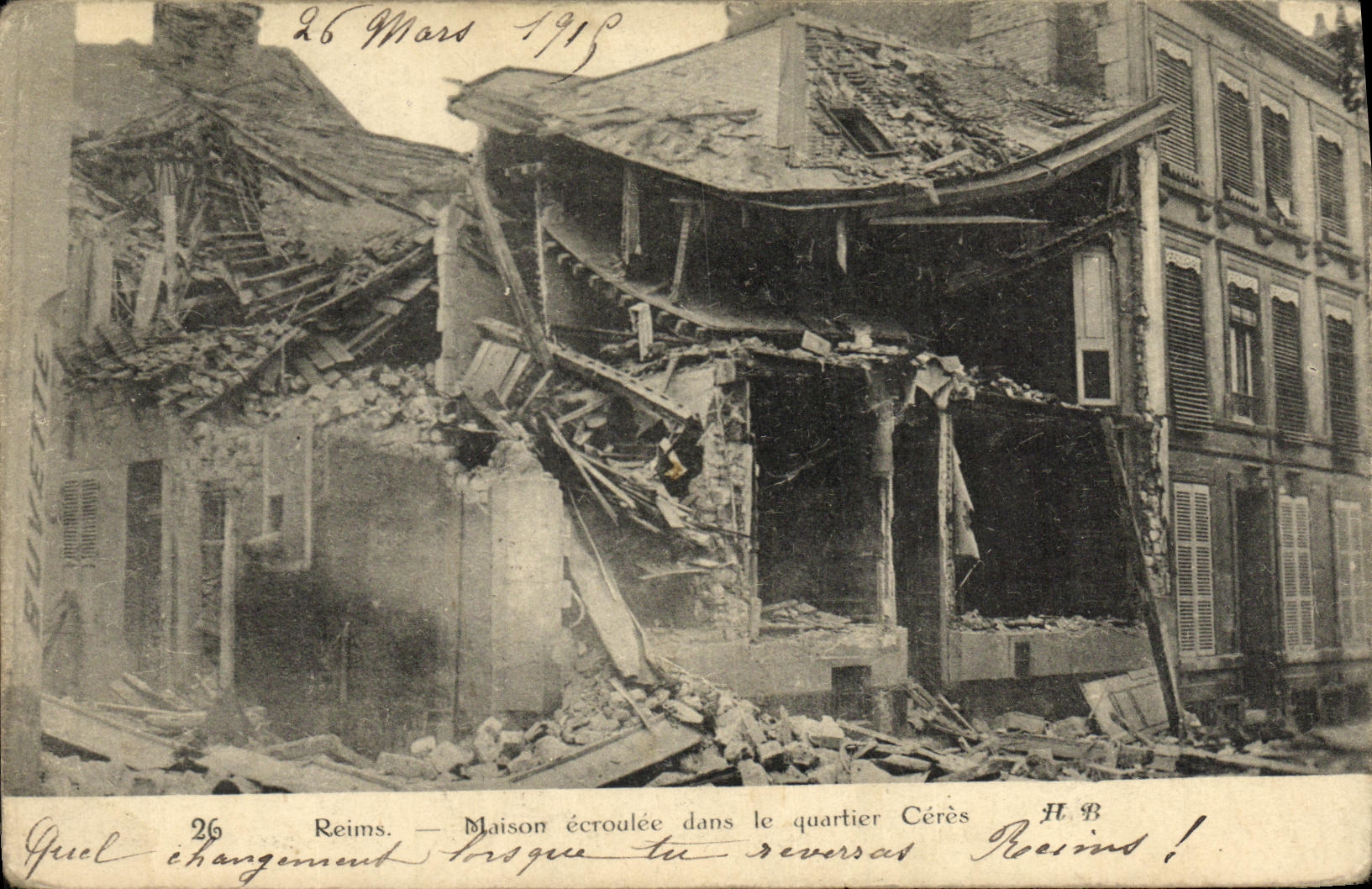 VINTAGE POSTCARD Militaria Rheims House ecroulee in the Ceres district