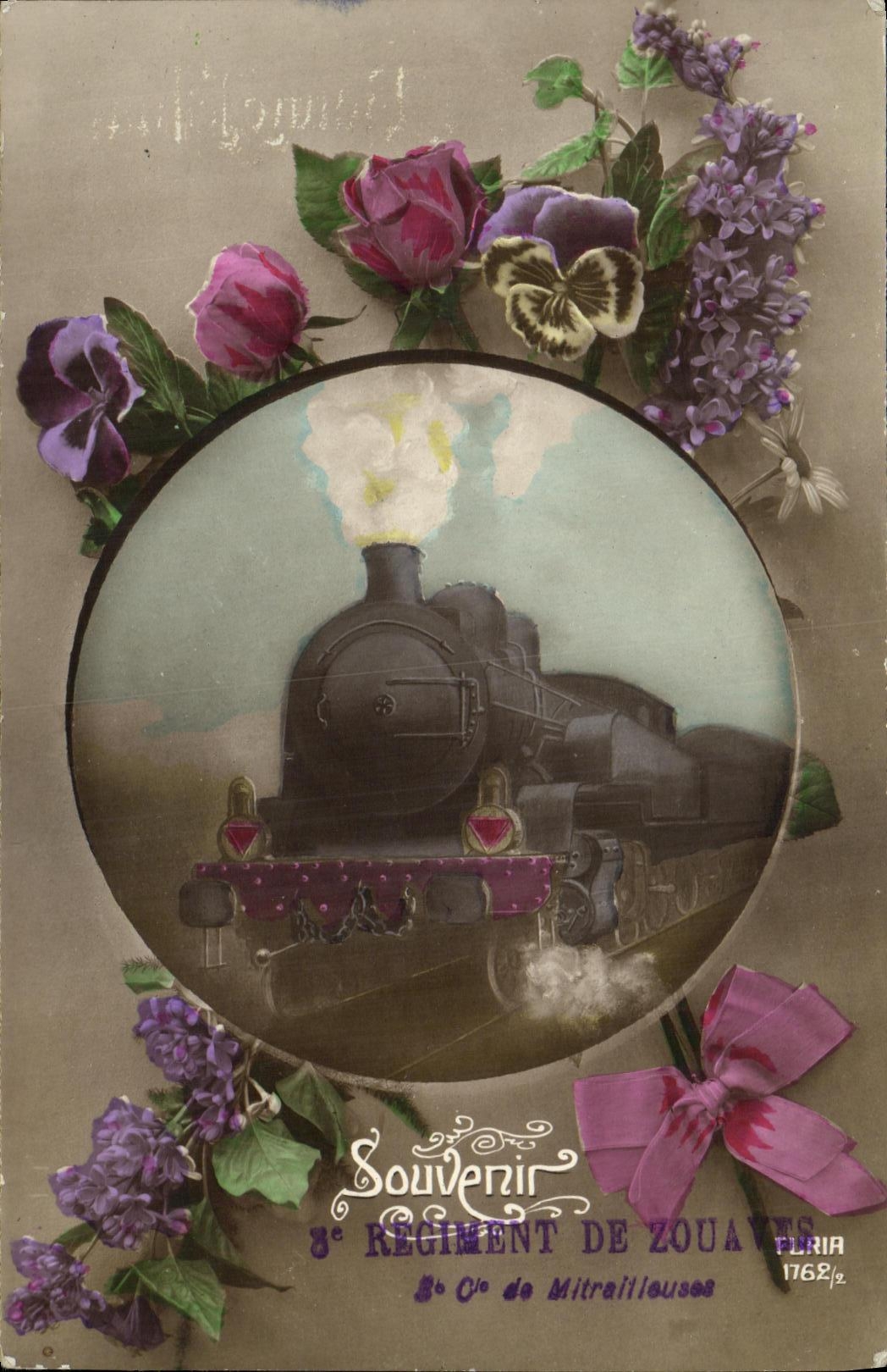 CPA Militaria Souvenir Train 3eme regiment de zouaves 3eme Cie de mitrailleuses