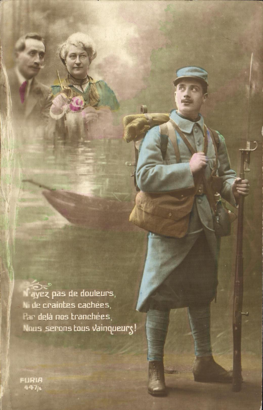 VINTAGE POSTCARD Militaria NR do not have pains Nor fears cachees by our trenches