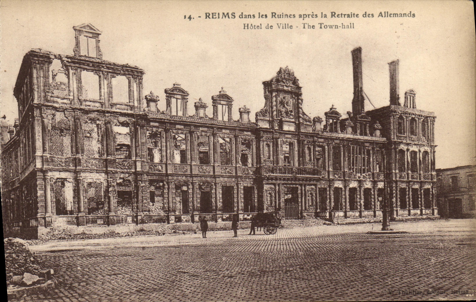 VINTAGE POSTCARD Rheims In its Years of Bombardments Town hall Militaria