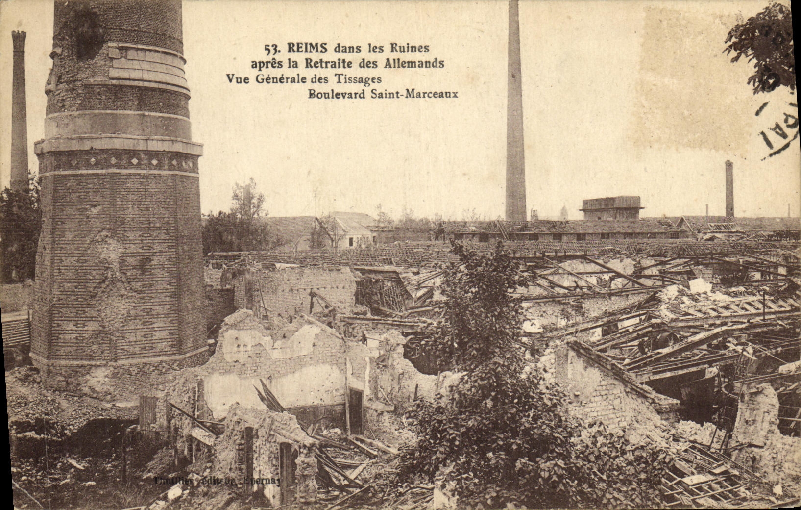 VINTAGE POSTCARD Rheims in the Ruins After the Retirement of the Germans View of weavings