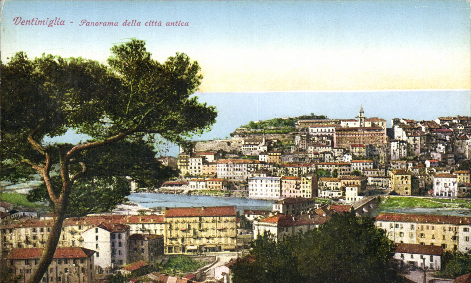 Della Citta del panorama de Ventimiglia de la POSTAL de la VENDIMIA