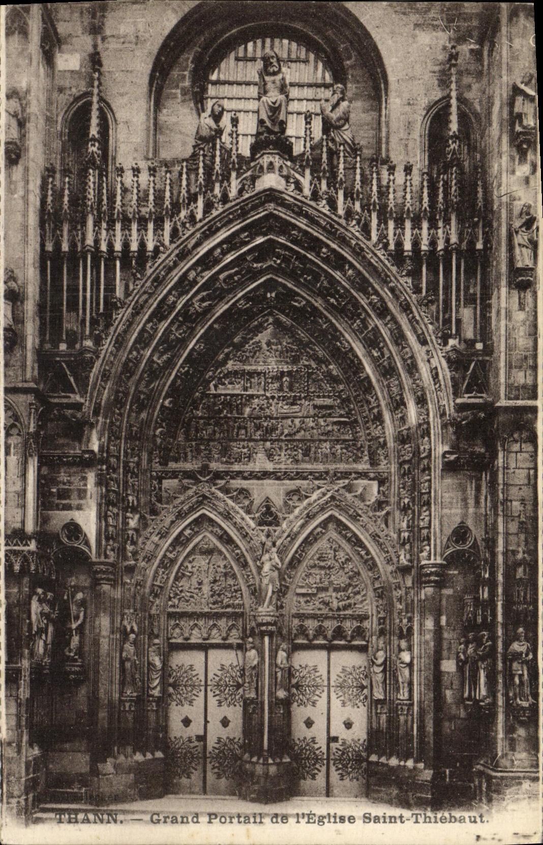 VINTAGE POSTCARD Thann Large Holy Gate of Church Thiebaut