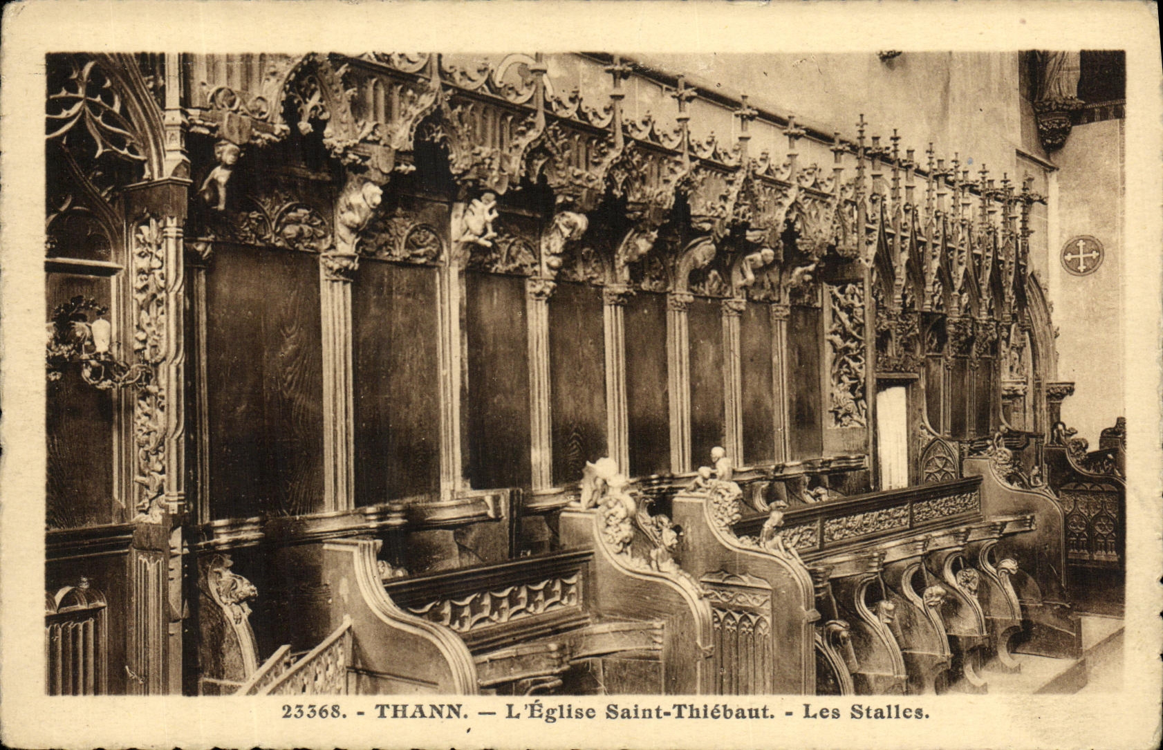 VINTAGE POSTCARD Thann L Church Holy Thiebaut Stalls