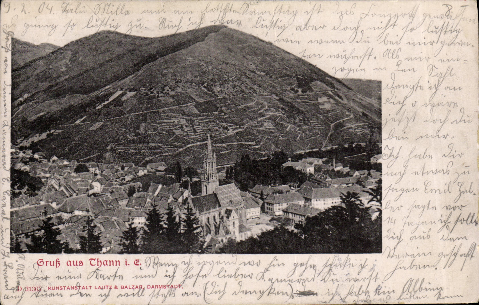 VINTAGE POSTCARD Thann Gruss