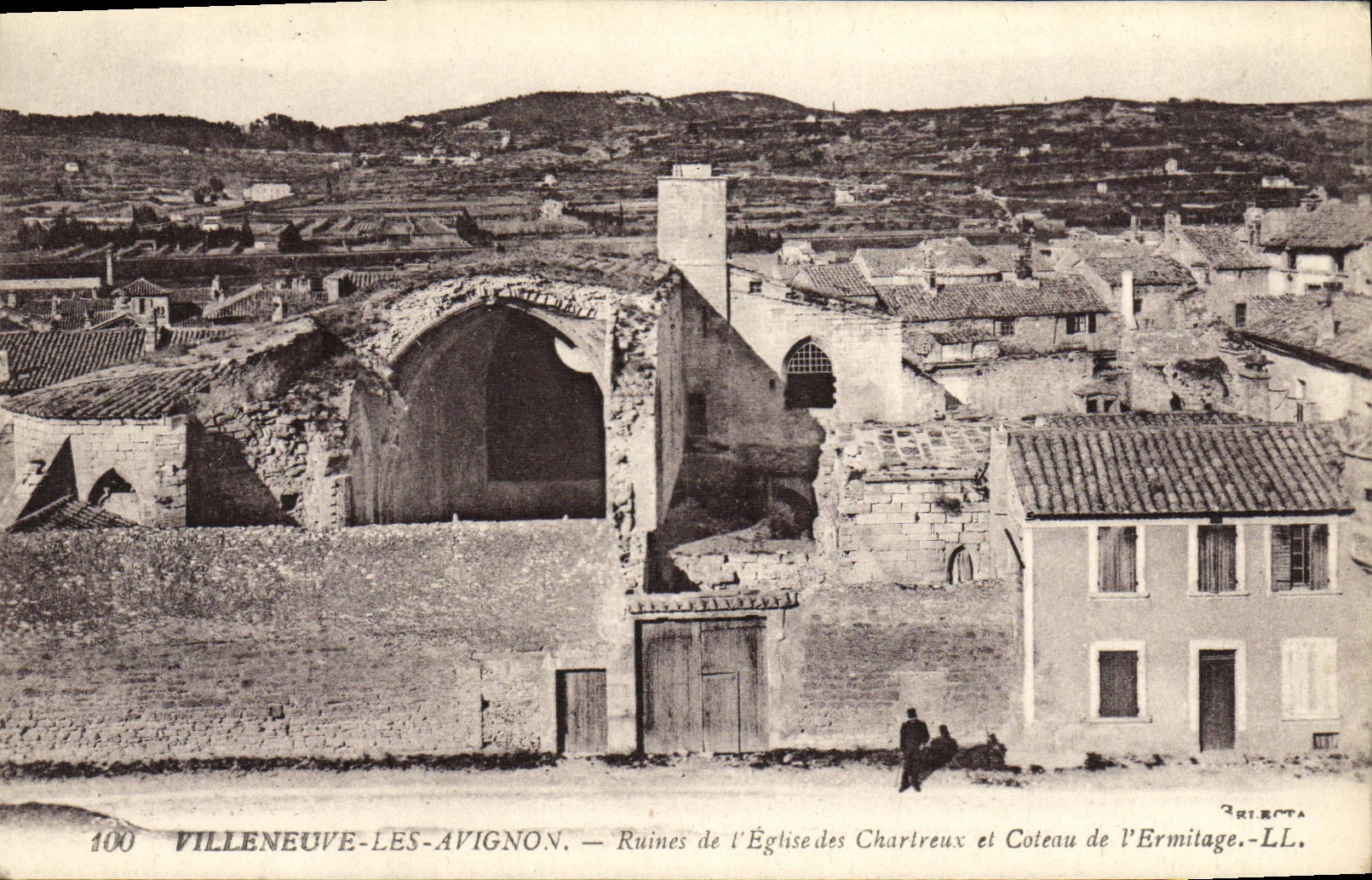 VINTAGE POSTCARD Villeneuve Avignon Ruins of L Church of the Carthusian monks and slope of L hermitage