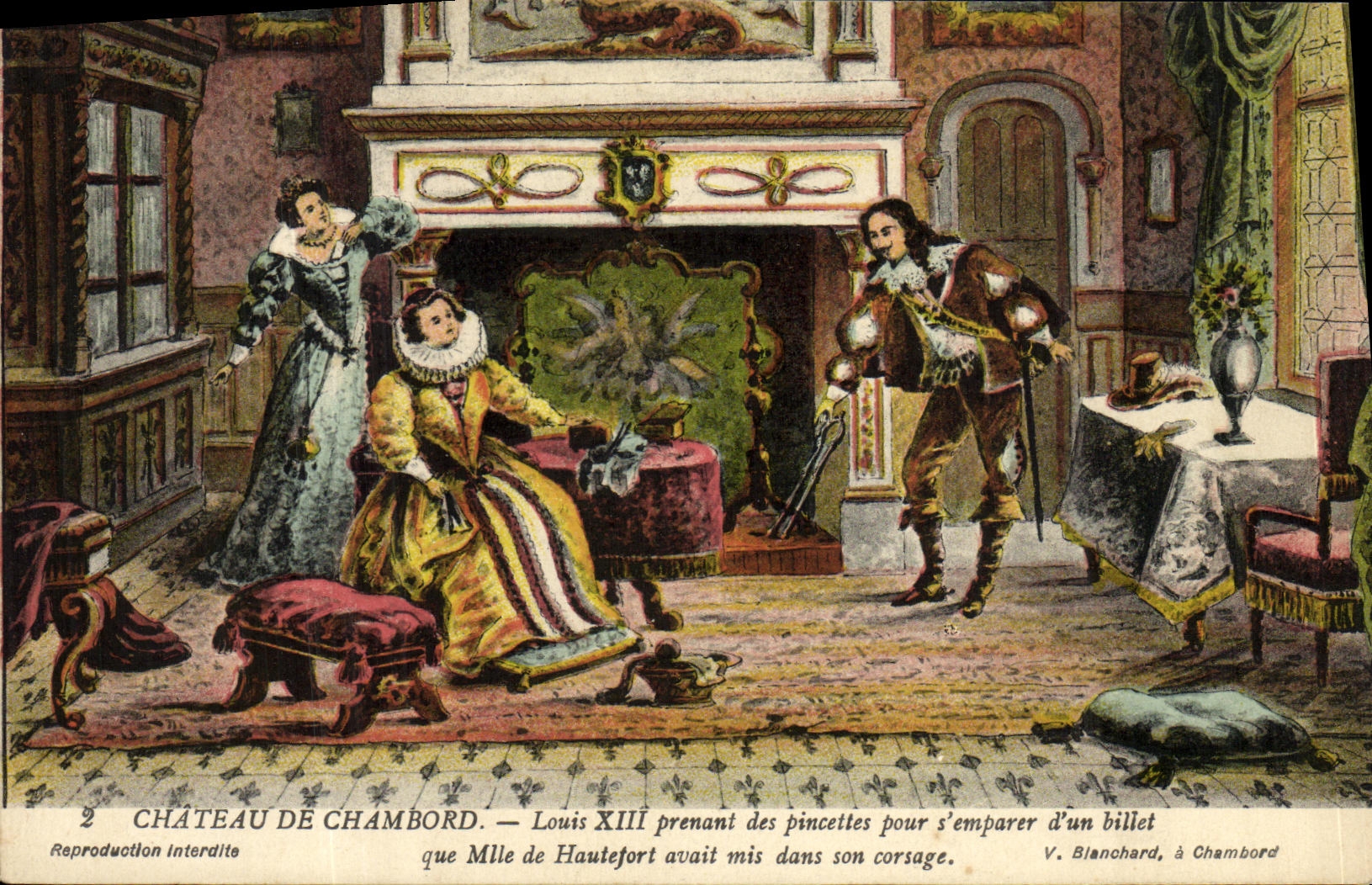 CPA Chateau de Chambord Louis XIII prenant des pincettes pour s emparer d un billet