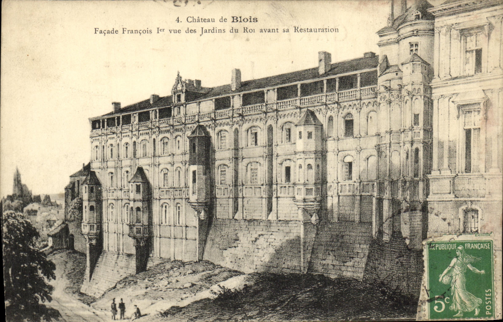 CPA Chateau Blois Facade Francois 1er Vue des jardins du roi avant sa restauration