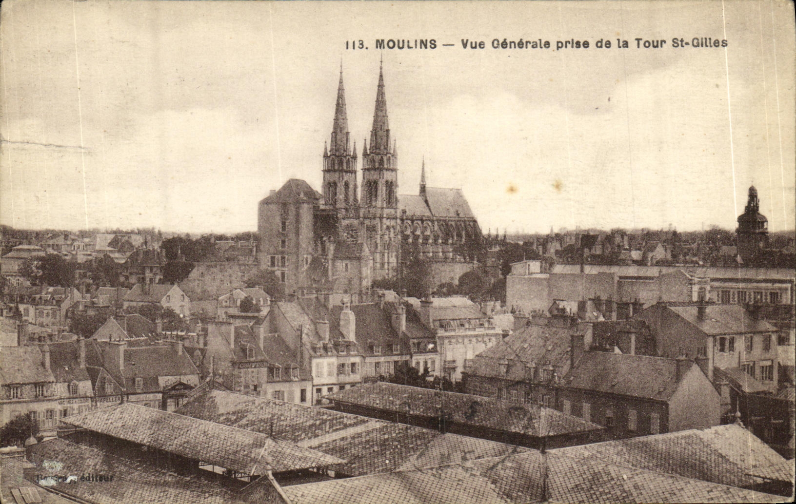 VINTAGE POSTCARD Moulins View taken Tower St Gilles