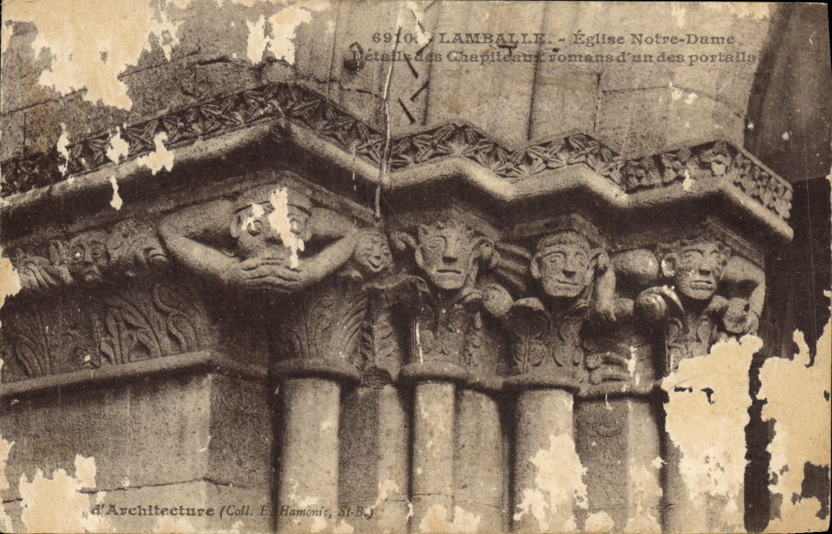 VINTAGE POSTCARD lamballe Church Notre Dame Details of the Romance capitals D one of the gates