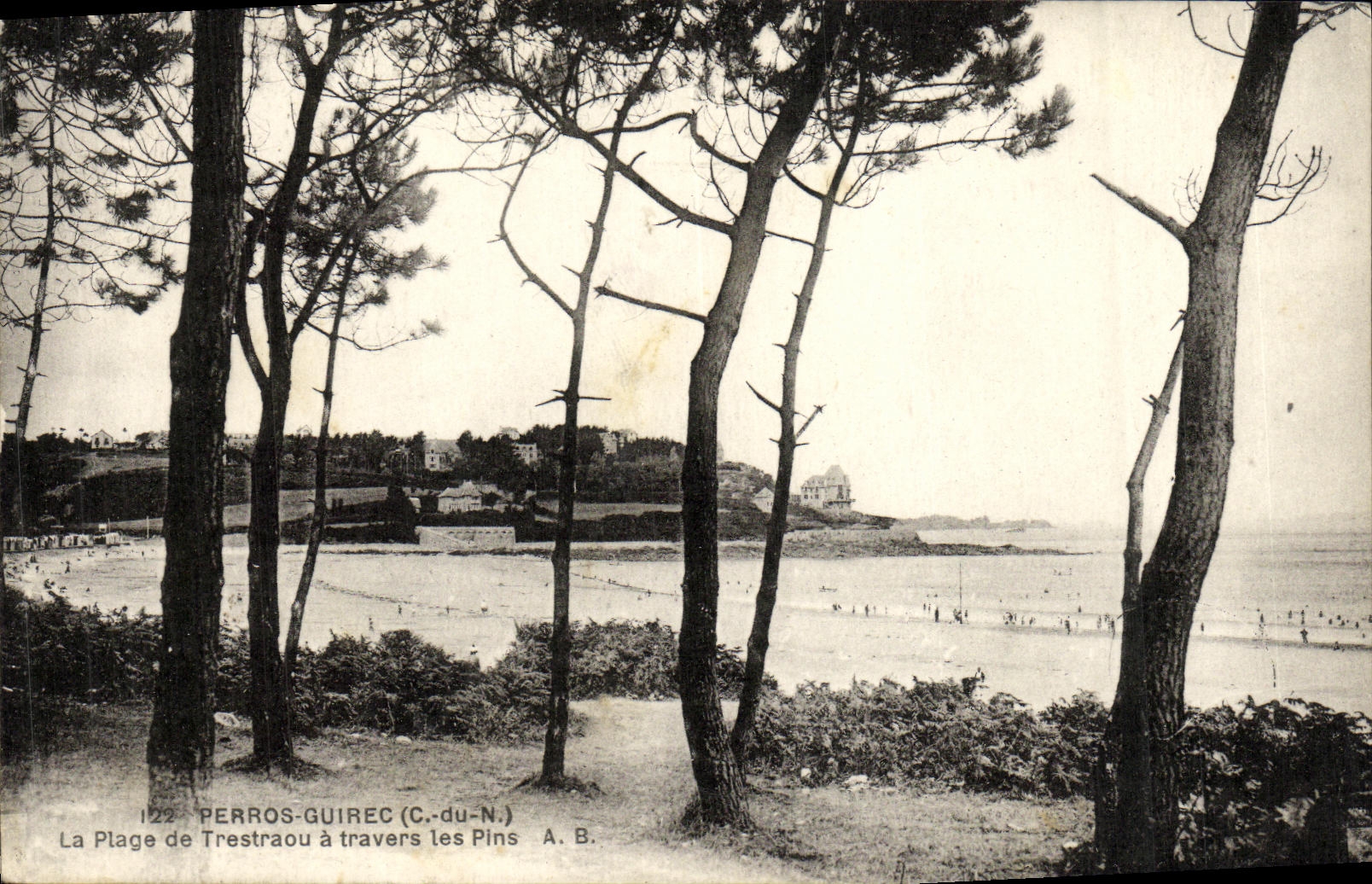 CPA Perros Guirec La Plage de Trestraou a travers les Pins