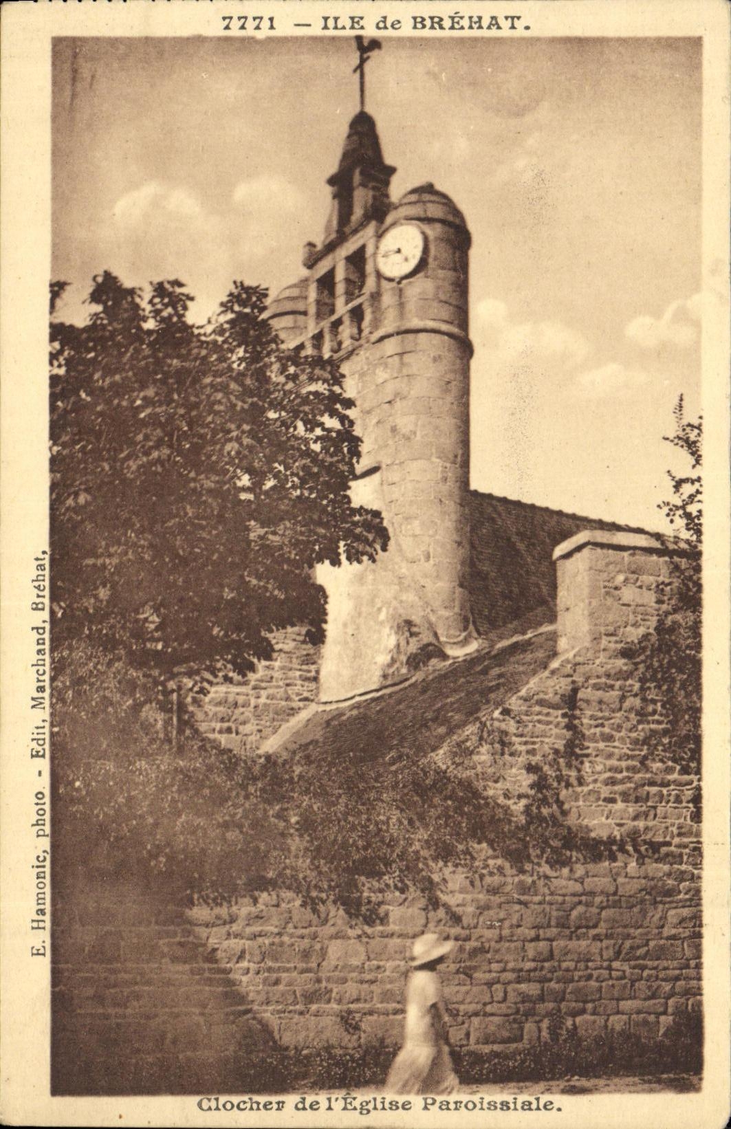 VINTAGE POSTCARD Island of Brehat Bell tower of L Parish church