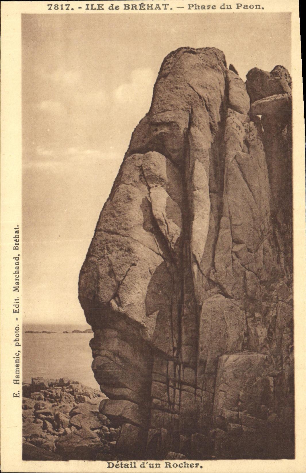 VINTAGE POSTCARD Island of Brehat Lighthouse of the Peacock Detail D a rock