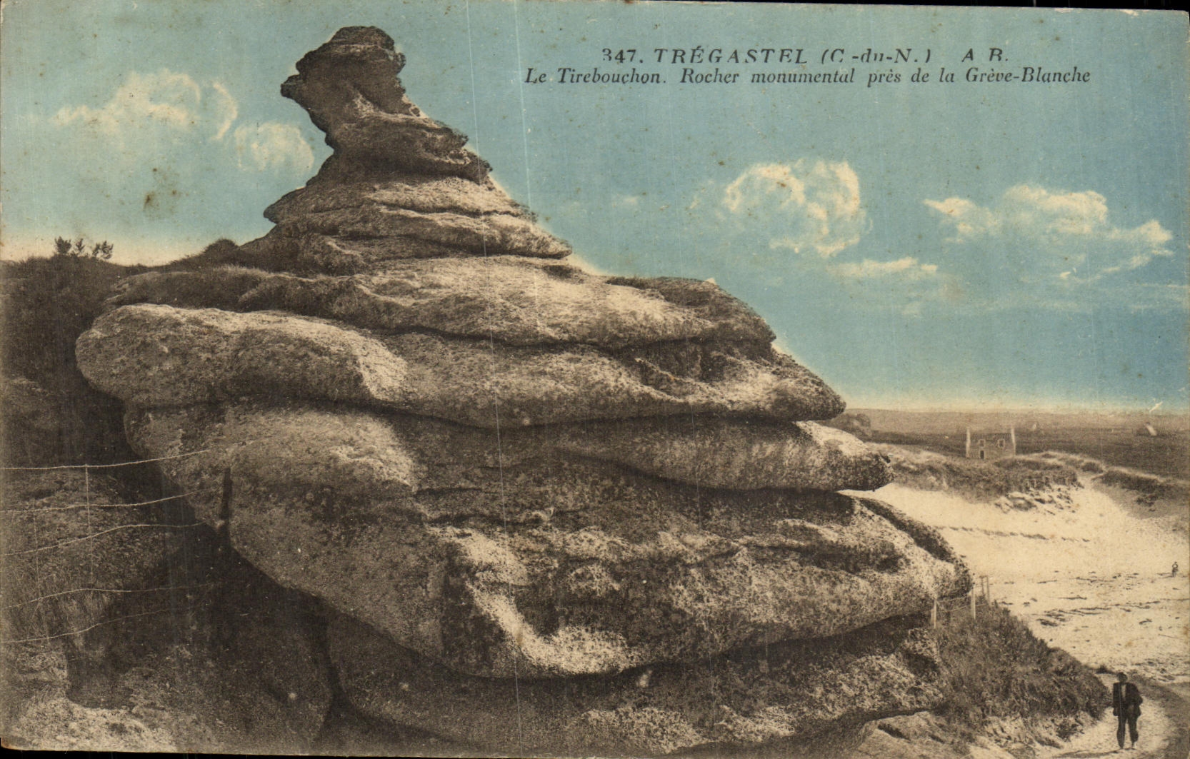 CPA Tregastel Le Tirebouchon Rocher Momumental pres de la Greve Blanche