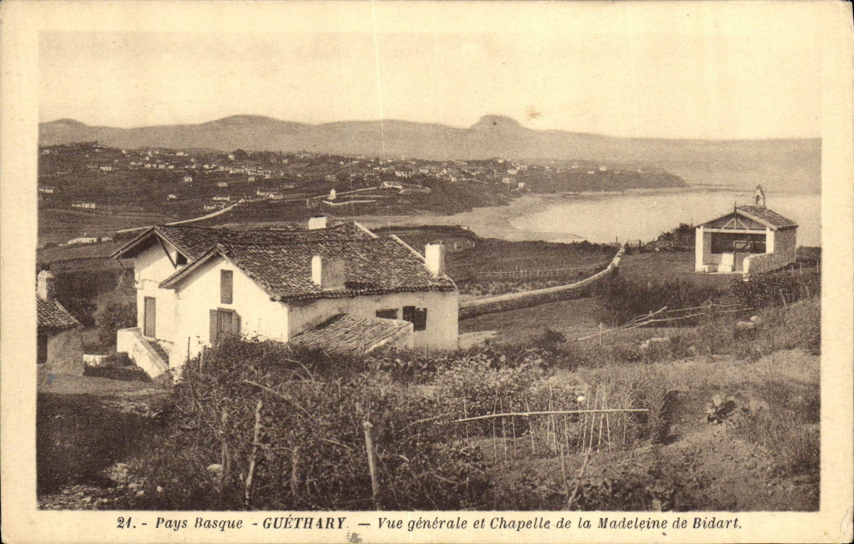 VINTAGE POSTCARD Guethary Pays Basque View and Vault of the Madeleine de Bidart