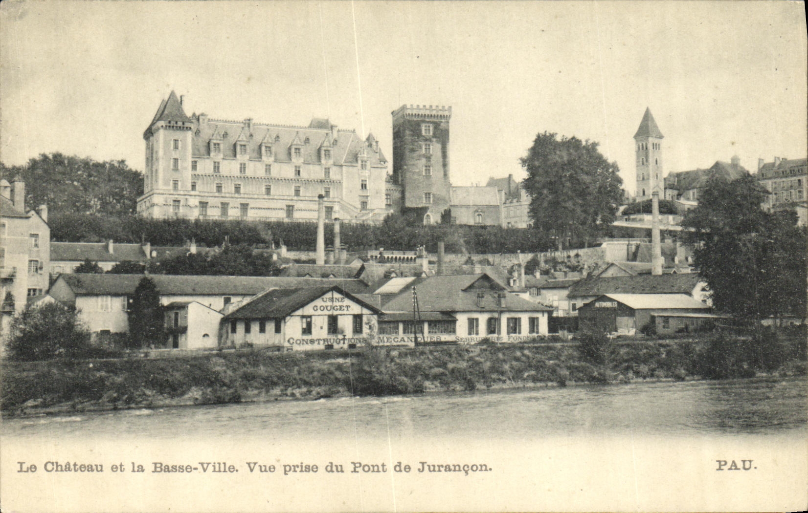 VINTAGE POSTCARD the Castle and the Low city Seen from of the Bridge of jurancon Pau
