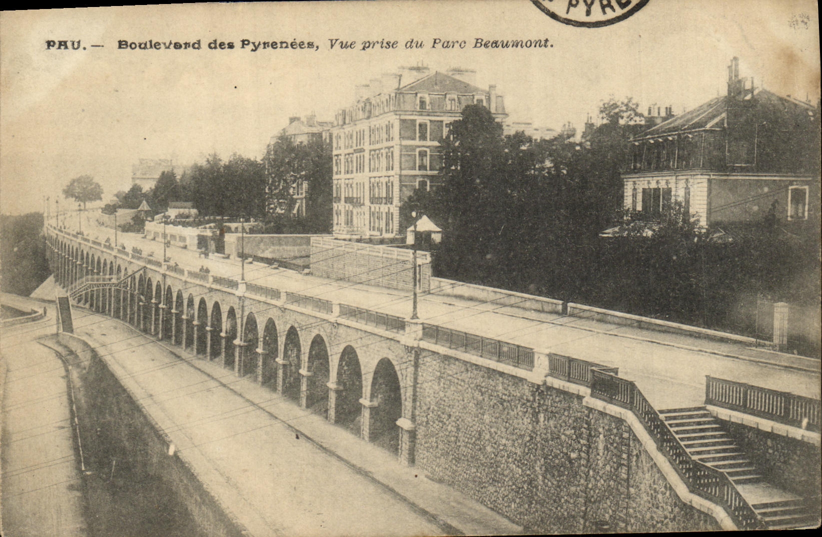 VINTAGE POSTCARD Pau Boulevard of the Pyrenees Seen prisr of the Beaumont park