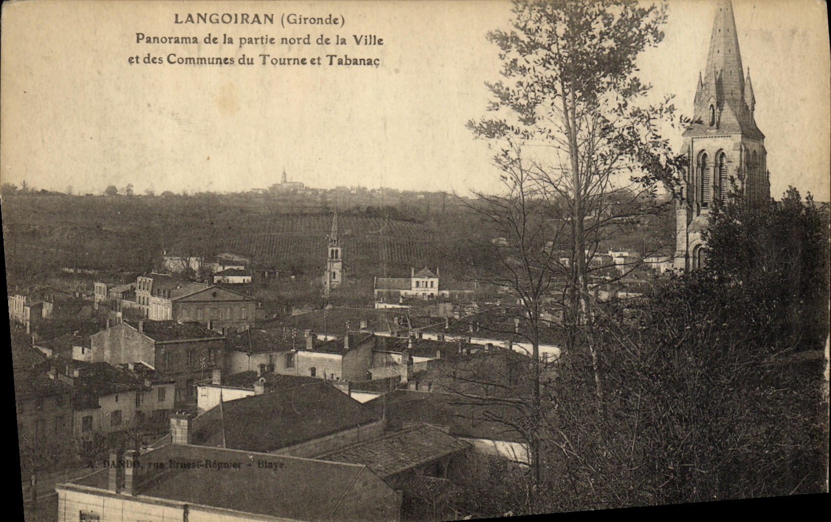 VINTAGE POSTCARD Langoiran Panorama of the City and the Communes of Turns and Tabanac
