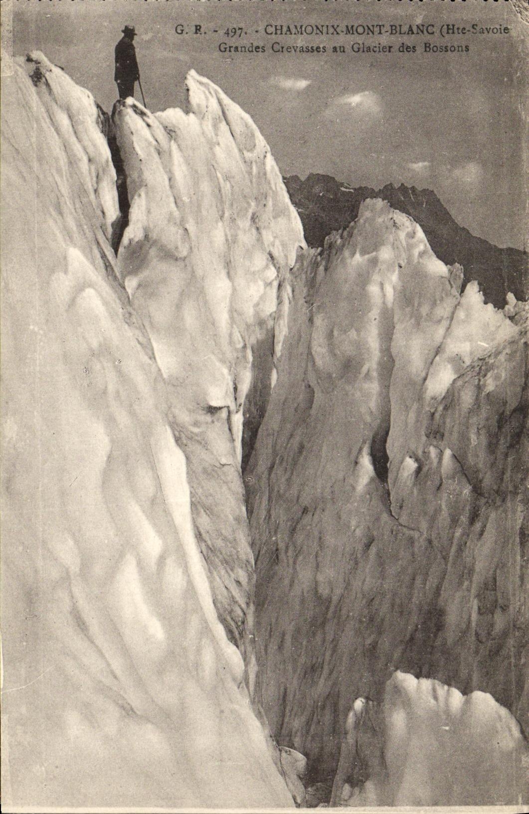 VINTAGE POSTCARD Chamonix Mont Blanc Grandes Cracks with the Glacier of Let us work