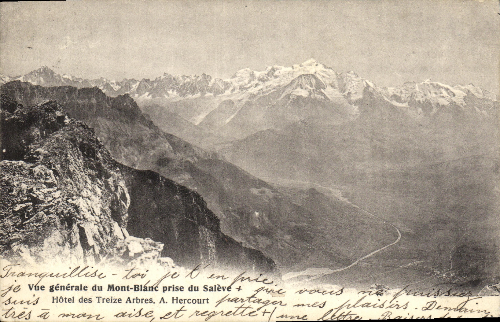 VINTAGE POSTCARD Chamonix View of Mont Blanc Taken of Saleve Hotel of the thirteen trees