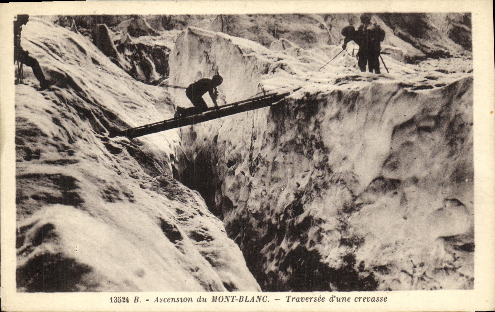 VINTAGE POSTCARD Asension of Mont Blanc Crossed D a crack Alpinism