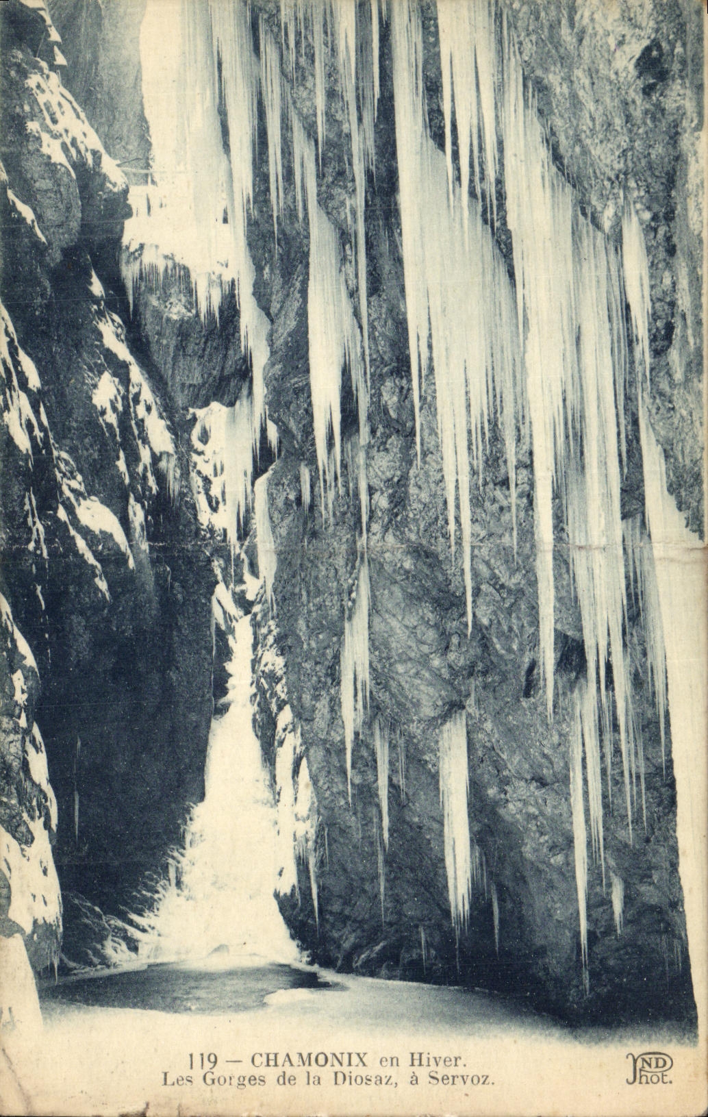 VINTAGE POSTCARD Chamonix in Winter the Falls of Dioeaz has Servoz