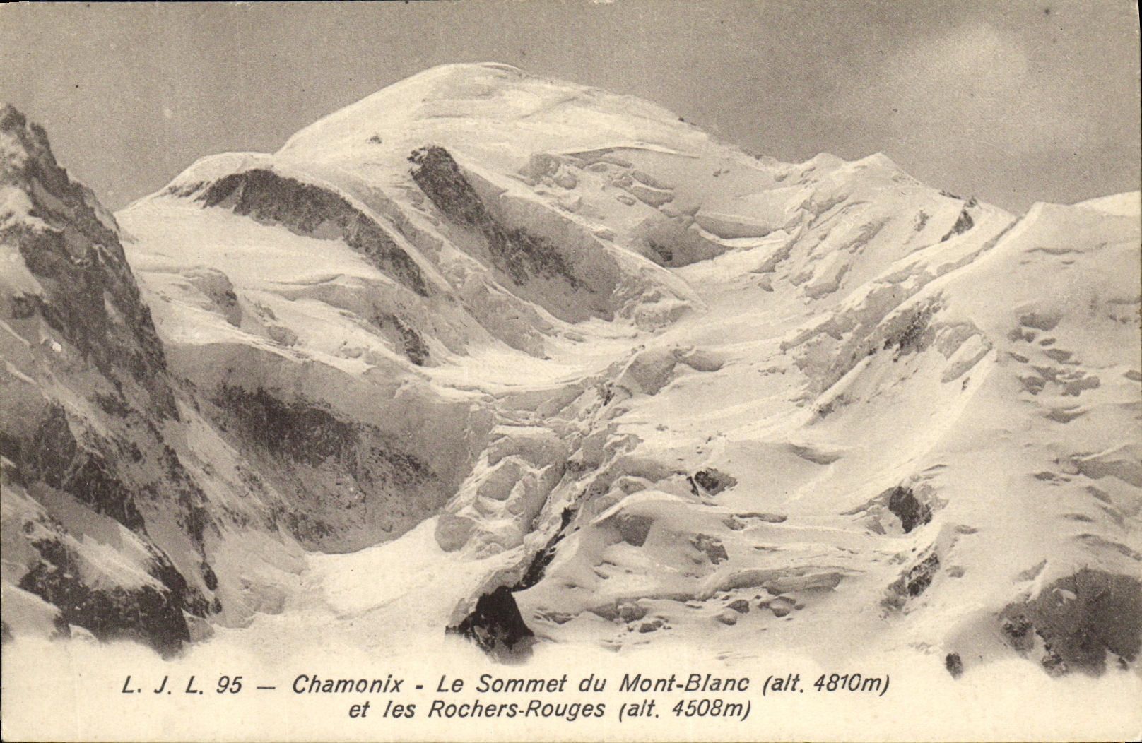 VINTAGE POSTCARD Chamonix the Summit of Mont Blanc and Rocks Red