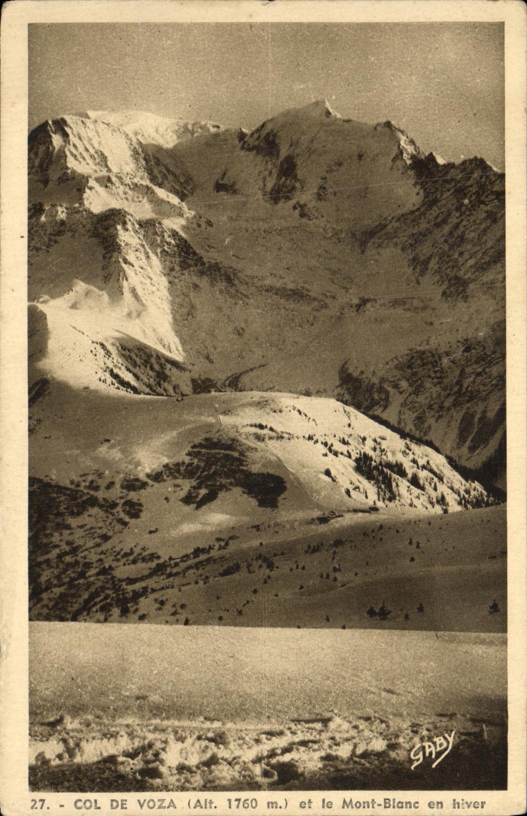 VINTAGE POSTCARD Collar of voza and Mont Blanc in winter