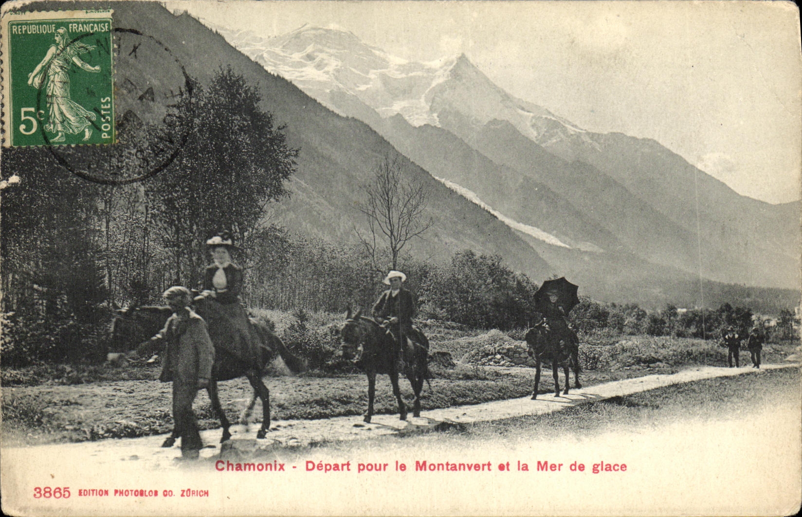 CPA Chamonix Depart pour le Montanvert er la Mer de glace Promenade a cheval