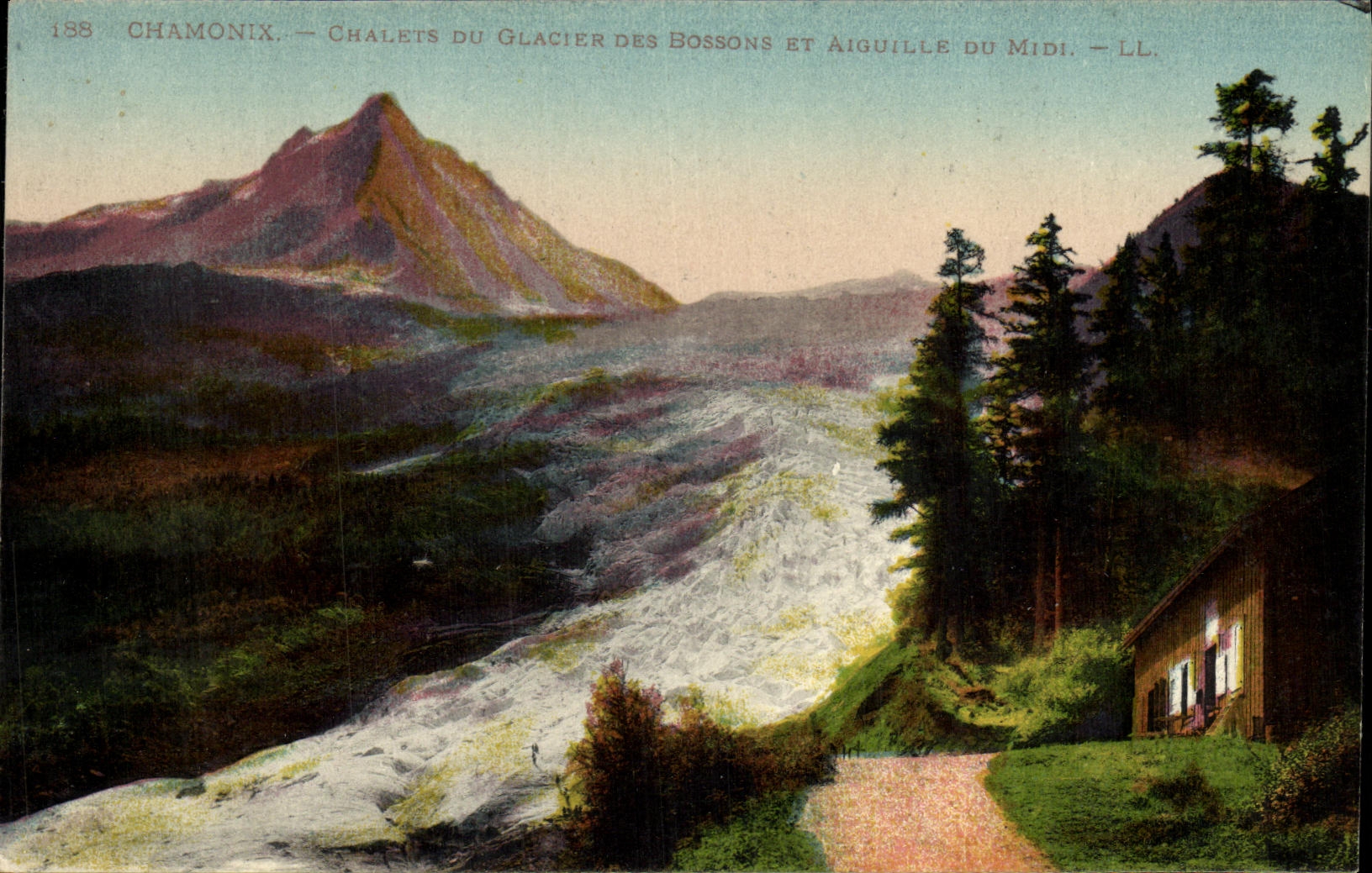 VINTAGE POSTCARD Chamonix Chalets of the Glacier of Let us work and Needles of the South